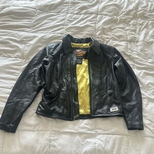 Black Harley Davidson Leather Jacket with Yellow Lining genuine leather